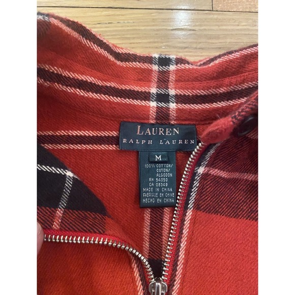 Lauren Ralph Lauren Women's Shirt Jacket Size Med Red Plaid Full-Zip 100% Cotton - Picture 2 of 7
